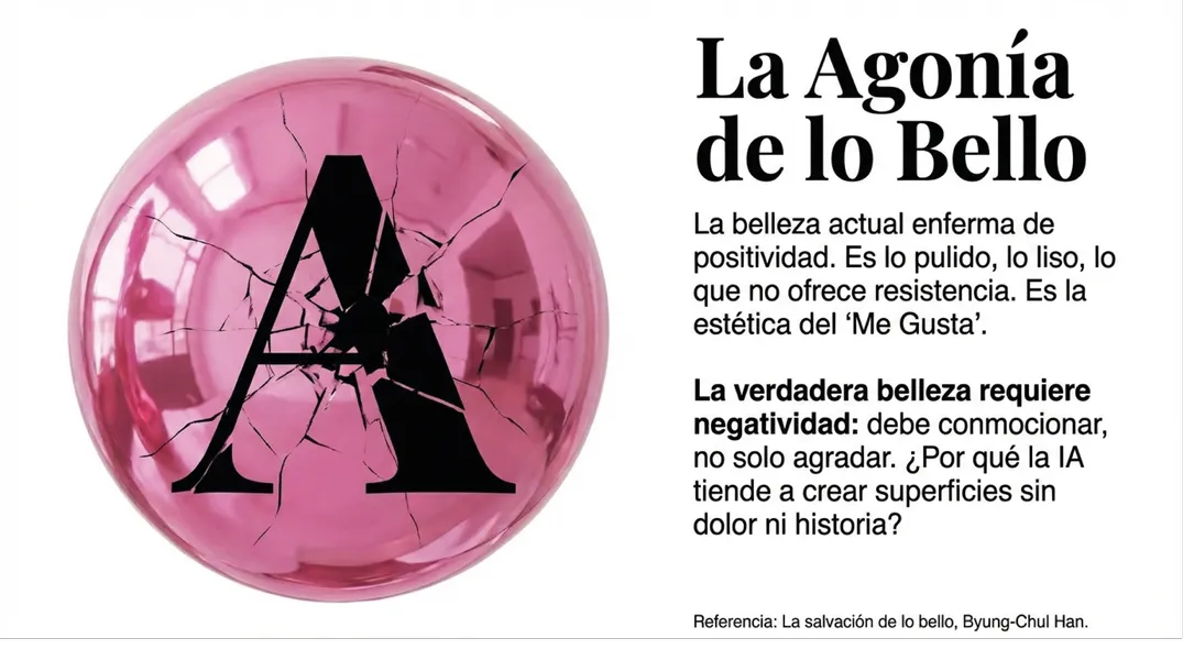 esfera rosa brillante con una grieta simbolizando la fragilidad de la belleza contemporánea