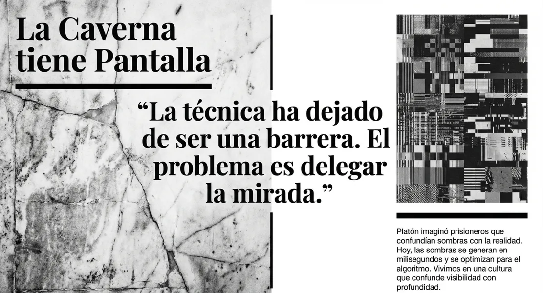composición visual sobre la alegoría de la caverna de Platón aplicada a la cultura algorítmica