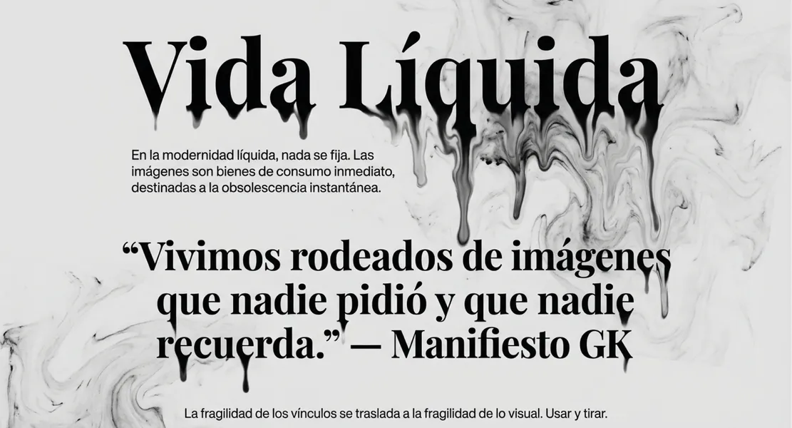 tipografía derretida representando la idea de vida líquida y fragilidad de las imágenes
